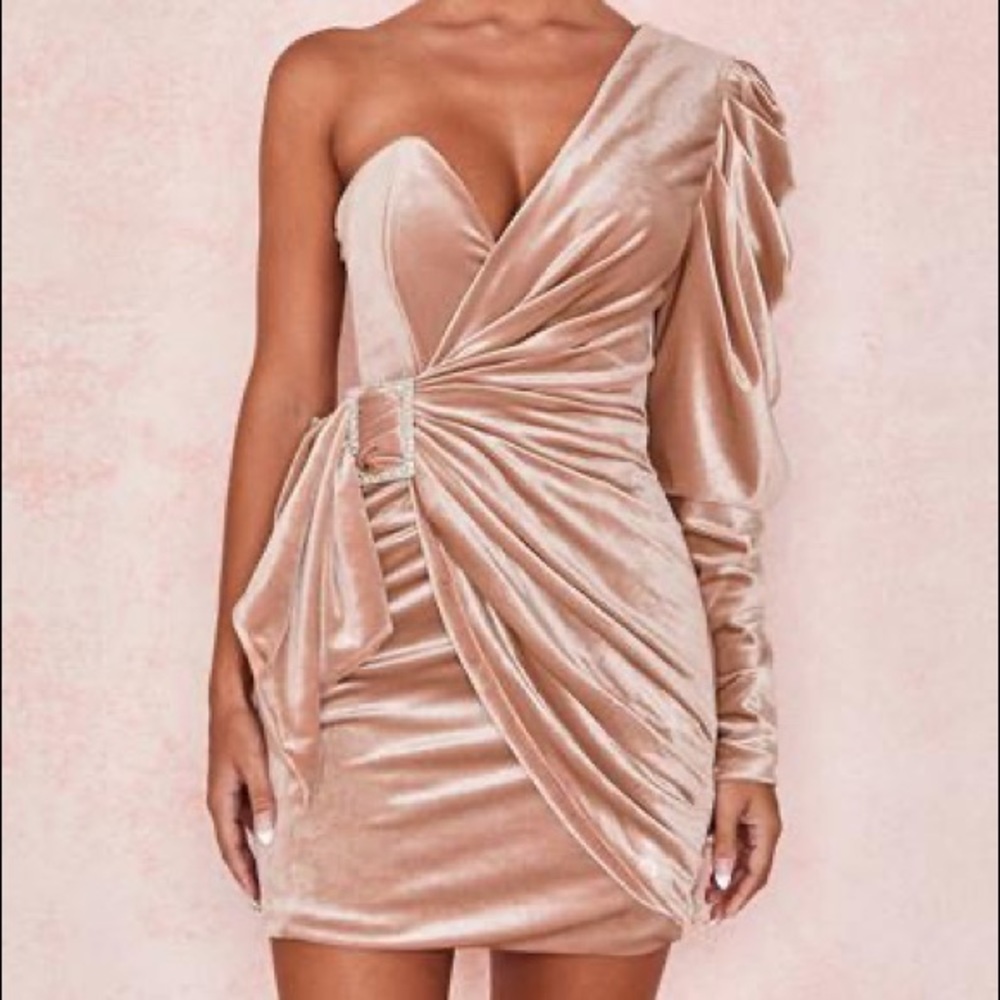 House of CB blush Velvet Tamara Dress